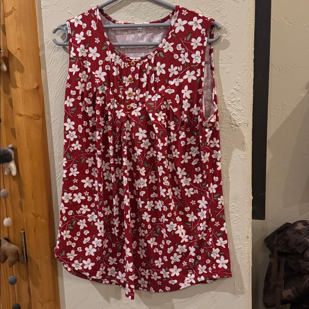 Red Floral Sleeveless Top